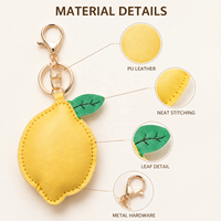 Porte-clés en cuir PU jaune en forme de citron, pendentif fruit 3D mignon, accessoire de sac à main, cadeaux de mode pour femmes et filles