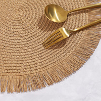 Alas Meja Rotan Kertas Bulat Baru Dengan Rumbai Gaya Bohemian Tahan Panas Alas Meja Sederhana Elegan