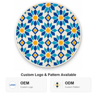 Sous-verre en céramique rond de 10,8 cm, motif carreaux floraux turquoise et jaunes, impression UV émaillée, base en liège, pour décoration de table basse, cadeau
