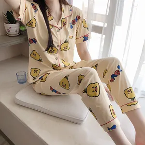 Bộ Pijama Cotton Dài Tay Piyama De Mujer Cho Nữ, Bộ 2 Chiếc Quần Áo Ngủ