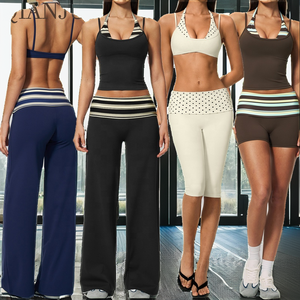 LIANJ Women's 2 Piece Yoga Set Striped <b>Crop</b> Top High Waist <b>Leggings</b> Breathable Spandex Polyester Workout Activewear - Product Image 2