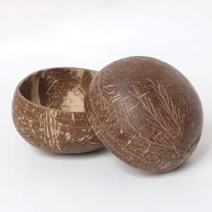 High Quality Custom Logo Hand Made Eco Friendly Organic Unpolished Small Wood Salad Coconut Shell Bowls With Spoons