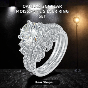 แหวนโออัลแลนหรูหราประดับเพชรทรงหยดน้ำ 2 กะรัต โมอิสซาไนต์ ชุบโรเดียม เงินแท้ S925 แหวนแต่งงาน เครื่องประดับชั้นดีสำหรับผู้หญิง - Product Image 2