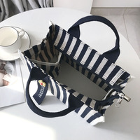 Sac fourre-tout tendance grande capacité, sac à documents en toile, sac bandoulière polyvalent, sac fourre-tout en toile de coton pour femme avec rayures