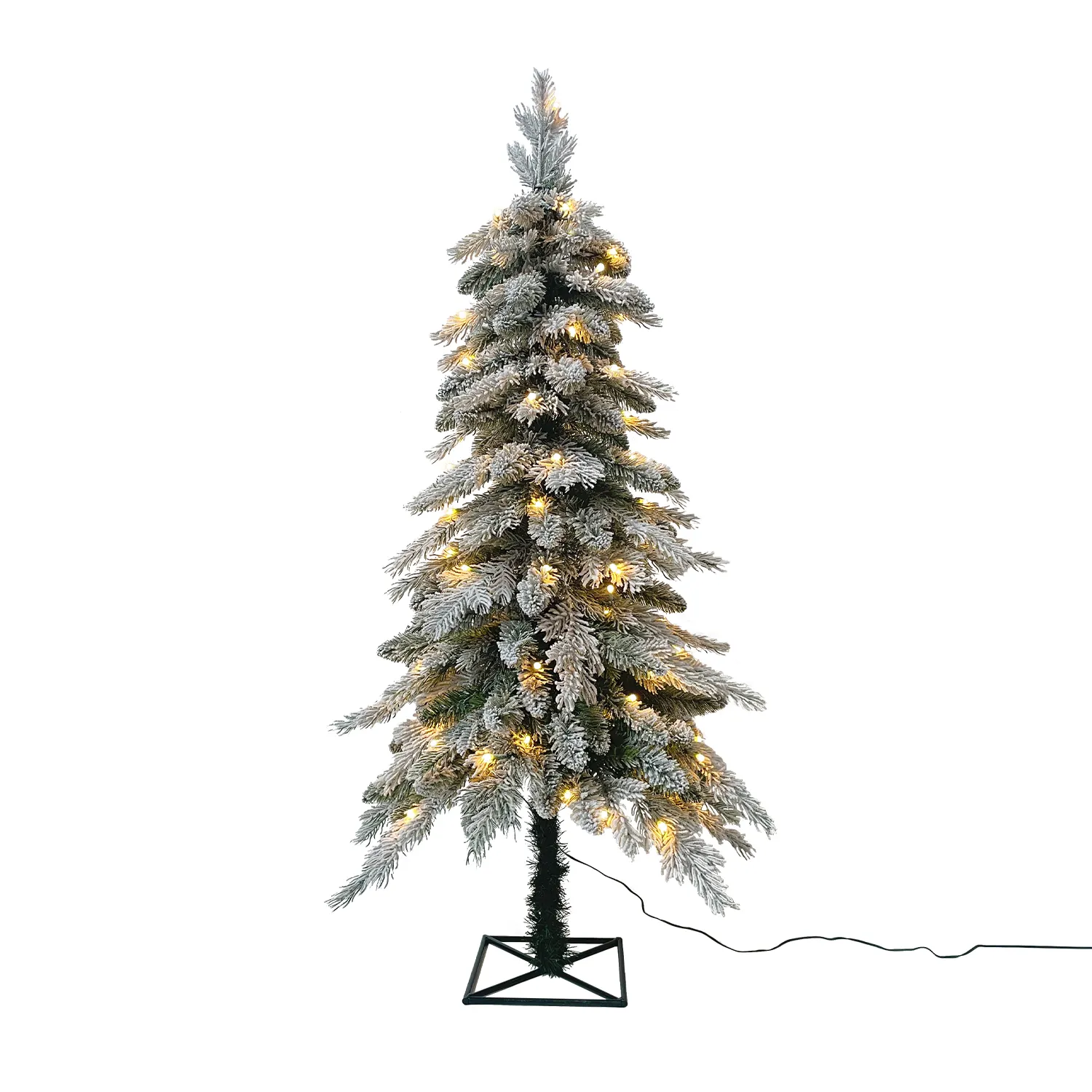 Pe Pvc Gemengde Sneeuw Kunstmatige Boom Witte Led Kerstboom Met Lichten En Sneeuw Effect Metalen Basis Kerstversiering