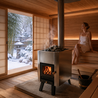 Estufa de Leña Eléctrica Tradicional para Sauna Warmfire, 10KW, Diseño Finlandés de Acero Inoxidable para Cabañas Aisladas