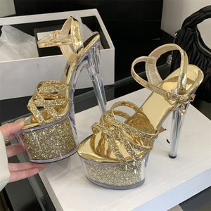 Sandalias de Tacón Alto con Punta Abierta XSD 2025, Moda Europea y Americana de Verano con Cristal Transparente Dorado Sexy para Invierno - Product Image 4