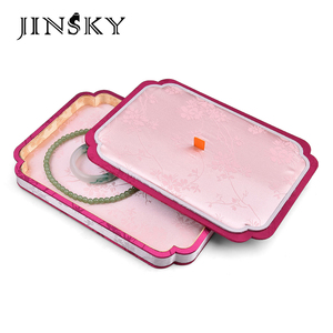 Jinsky Palace Lidded Jewelry Tray Silk Jacquard Fabric Jewelry Organizer Dustproof Display Tray for <b>Ring</b> Bracelet <b>Necklace</b> - Product Image 1