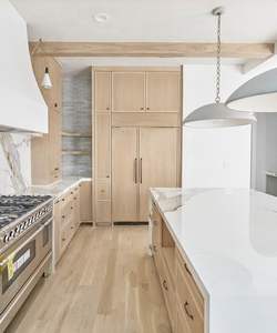 Gabinetes de Cocina Modernos de Lujo, Estilo Shaker, de Roble Blanco Ecológico, Madera Sólida RTA, Encimera de Mármol Acanalado para Apartamento - Product Image 3