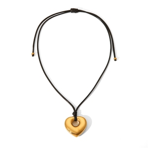 Collier <span class=keywords><strong>pour</strong></span> femme chic et créatif en corde de cire noire avec pendentif cœur creux en acier inoxydable 18k <span class=keywords><strong>pour</strong></span> <span class=keywords><strong>la</strong></span> <span class=keywords><strong>vie</strong></span> quotidienne - Product Image 5