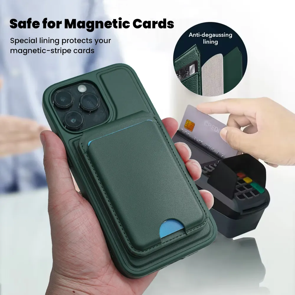 Porte-cartes en cuir personnalisé étui de téléphone magnétique porte-cartes avec support porte-cartes de crédit pour iPhone 15/14 Pro Max/ Pro Series