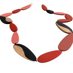 Unique Resin Beaded <b>Necklace</b> In Red Black And Wood Tones Trendy Design <b>Statement</b> Jewelry For Unisex Fashion Wear for Woman - Product Image 6
