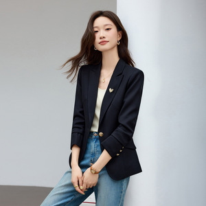 Slim Fit Black Blazer For Women Solid Color Polyester Anti-Wrinkle Casual Suit Spring Autumn 2025 Style - Product Image 3