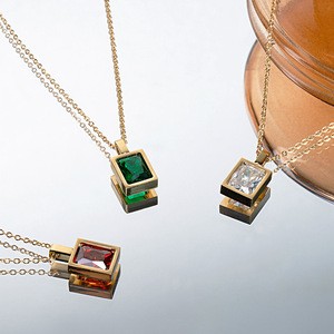 <span class=keywords><strong>France</strong></span> collier de luxe en Zircon <span class=keywords><strong>CZ</strong></span> plaqué or 14K rétro en acier inoxydable carré multicolore collier en Zircon bijoux pour femmes - Product Image 4