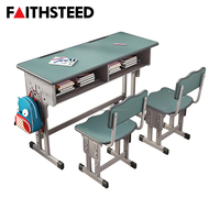 Ensemble robuste de bureau et chaise double rose pour étudiants, poste de travail de classe réglable en hauteur pour deux élèves, salle d'étude