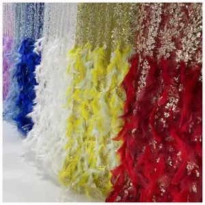 Zsy Bridal Wedding Trắng Phi 3D Hoa Lông Ren Vải Nặng Handmade Đính Cườm Ren Vải Với Sequins