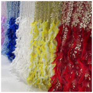 ZSY Boda nupcial <span class=keywords><strong>blanco</strong></span> <span class=keywords><strong>africano</strong></span> 3D Floral pluma encaje tela pesada hecha a mano con cuentas tela de encaje con lentejuelas - Product Image 1