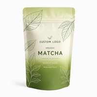 Pochette Mylar refermable à fermeture éclair, imprimée sur mesure, pelliculée mate, résistante à l'humidité, pour l'emballage de thé et de poudre de Matcha
