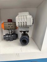 Válvula de bola de control eléctrico neumático de plástico de doble unión de 2 vías