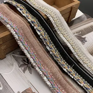 Sparkle Sequin Crystal Lace Trimming Vintage Fringe Ethnic Style Weaving Ribbon Trim