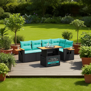 6 Piece Black Poly Rattan <b>Sofa</b> <b>Set</b> With Cushions Garden Outdoor Furniture - Product Image 2
