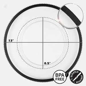 Pabrik grosir pelat pengisi daya bulat dalam hitam bening untuk pernikahan-keramik kaca melamin PS <span class=keywords><strong>PC</strong></span> bahan ringan - Product Image 2