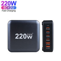 Type C 100W 45W 20W Dc 220 Volt 50Hz Adaptateur électrique pour ordinateur portable domestique Chargeur de bureau 6 ports Chargeur 220W Gan Pd