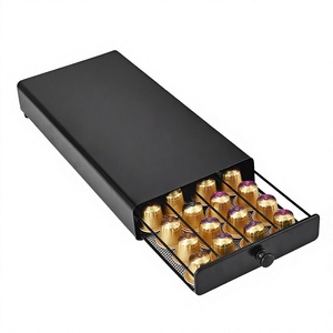 Caja de Almacenamiento de Cápsulas de Café de Hierro a Prueba de Polvo para 40 Cápsulas <span class=keywords><strong>Nespresso</strong></span>, Negra, Organizador de Cajones para el Hogar - Product Image 1
