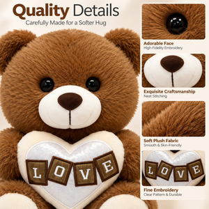 Vente en gros directe d'usine, ours en peluche brun et blanc pour la Saint-Valentin, paire tenant un cœur LOVE, jouet en peluche doux, OEM ODM pour cadeau - Product Image 3