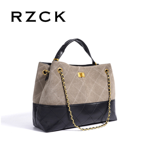 RZCK autunno retrò di lusso da donna in pelle sintetica borsa geometrica grande secchio trapuntato Tote Bag catene Casual elegante in pelle scamosciata - Product Image 2