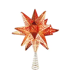 Wholesale Custom LED Lights large Metal Polygonal Christmas Tree Top Star decoration with base