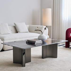<span class=keywords><strong>Table</strong></span> <span class=keywords><strong>basse</strong></span> rectangulaire de style moderne du milieu du siècle, luxe classique, imitation marbre, cadre en acier inoxydable - Product Image 2