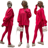 Ensemble deux pièces tissé pour femme, toucher lisse et net, 100 % polyester, tombé fluide, pantalon long sportif et ajusté, ensemble de survêtement