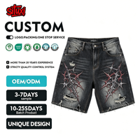 Shorts en jean pour hommes, style streetwear vintage déchiré, délavage foncé, faible MOQ personnalisé, pour l'été, hip-hop