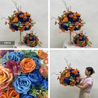 Bola de Flores Artificiales Color Naranja Quemado y Azul Rey de 50 cm, Centro de Mesa para Decoración Floral de Bodas, Venta al Por Mayor del Fabricante