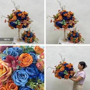 Boule de fleurs artificielles en rose <span class=keywords><strong>orange</strong></span> brûlé et bleu roi, 50 cm, centre de table pour décoration florale de mariage, vente en gros du fabricant - Product Image 3