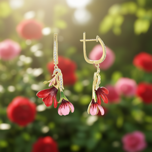 Orecchini pendenti con fiore dorato per donna, gioielli da festa con strass di cristallo, orecchini in lega stile romantico - Product Image 2