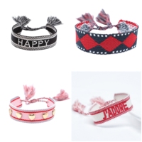 Bracelet personnalisé tissé à pompons, brodé, pour l'amitié, bijou de festival et de plage