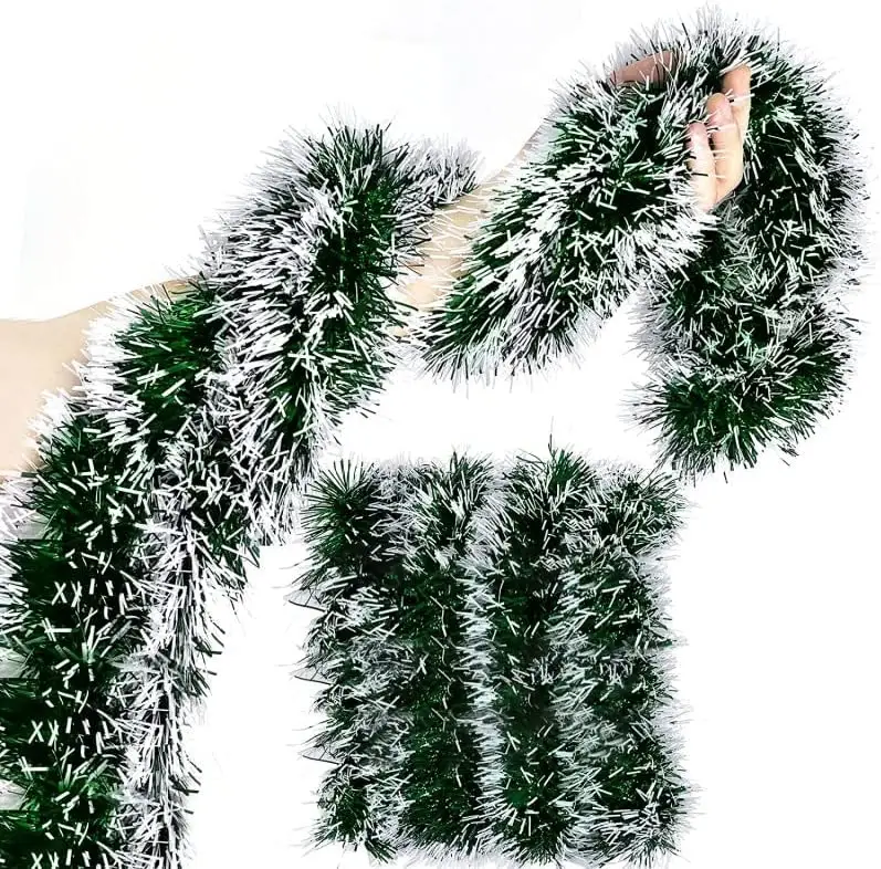 White Edge Metallic Streamers Xmas Tree Decorations Tinsel Christmas Garlands for Indoor Outdoor