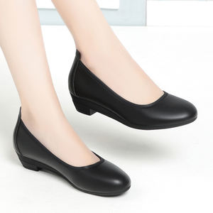 <span class=keywords><strong>Zapatos</strong></span> de Cuero Negro, <span class=keywords><strong>Zapatos</strong></span> de Mujer Nuevos, Tacón de <span class=keywords><strong>Cuña</strong></span>, Cómodos, Suela Suave Antideslizante, Punta Redonda, <span class=keywords><strong>Zapatos</strong></span> de Azafata - Product Image 3