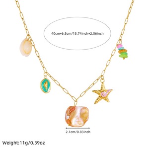 Trendy Gold Plated Starfish Conch Shell Pendant Necklace With Colorful Pebble For Women Party Jewelry - Product Image 4