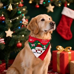 جودة عالية فاخرة عيد الميلاد عطلة قابل للتعديل القط الكلب باندا عيد الميلاد قصب الحيوانات الأليفة طباعة وشاح مثلث منديل - Product Image 3