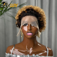 Perruque en cheveux humains en gros, style ancien, avec dentelle, couleur 1b/27, cheveux bouclés ondulés, coupe pixie, cheveux bruts, vente directe d'usine