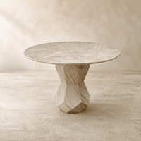 Table à manger ronde moderne de luxe, plateau en marbre travertin blanc naturel, piédestal sculptural, pour hôtel, restaurant, personnalisable