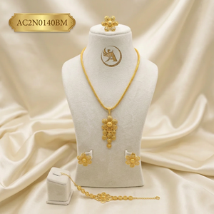 Elegant Flower Pendant 24K Gold Plated Jewelry Set for Women Wedding Classic Brass Necklace Earrings <b>Bracelet</b> AC2N0140BM - Product Image 1