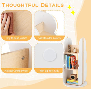 رف كتب خشبي دوار للأطفال بتصميم عصري جديد، أبيض اللون، بثلاثة مستويات، مناسب لغرفة الأطفال وغرفة المعيشة - Product Image 5