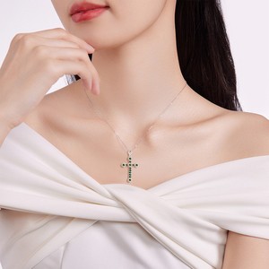 प्राकृतिक जैडे जेड पेलेंट ग्रीन क्रॉस-925 सिल्वर यूनिसेक्स महिलाओं के गहने फैशन धर्म मूल डिजाइन d629 - Product Image 4