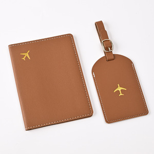 Étui à documents de voyage couverture de passeport portefeuille de voyage marron ensemble de porte-passeport en cuir pu portefeuille avec fenêtre transparente - Product Image 1