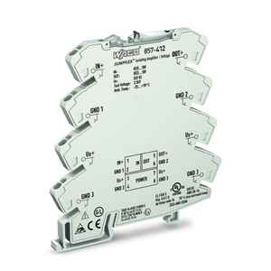 Amplificador de Aislamiento Preconfigurado WA-GO 857-412, Entrada/Salida de Voltaje 0(2)-10 V, 24 V CC, Aislamiento de 3 Vías 2.5 KV, Riel DIN de 6 mm - Product Image 1