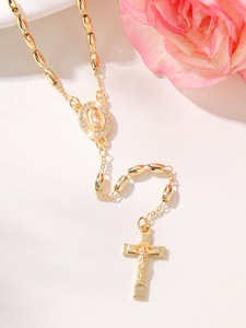 Collares Clásicos de Rosario con Cuentas Doradas de 3*5mm Guadalupe Virgen María Cruz Chapado en Oro de 14k Collar Católico en Forma de <span class=keywords><strong>Y</strong></span> - Product Image 2